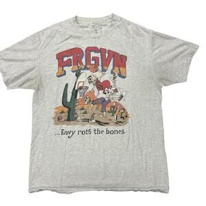 FRGVN Mens Large Short Sleeve Envy Rots The Bones Graphic T-Shirt Gray Skeleton